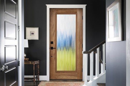 Full Lite Entry Door; 'Chinchilla' Glass, 'Light Oak' Woodgrain Finish 